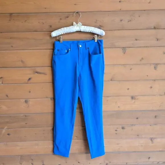 Oiselle Roga Performance Jean Pacific Blue Geometric Golf Pant S Pocket Skinny - Picture 1 of 8